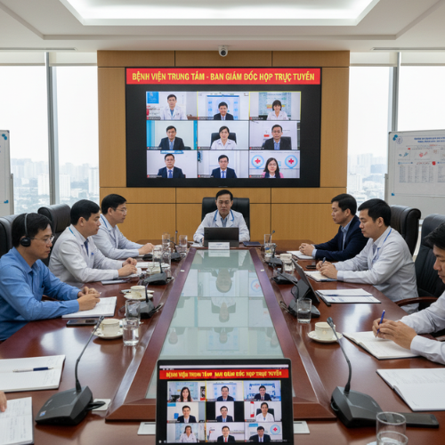 Ban giám đốc bệnh viện điều hành qua họp trực tuyến