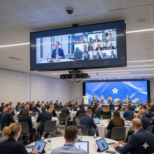 Camera hội nghị trong trung tâm tổ chức sự kiện