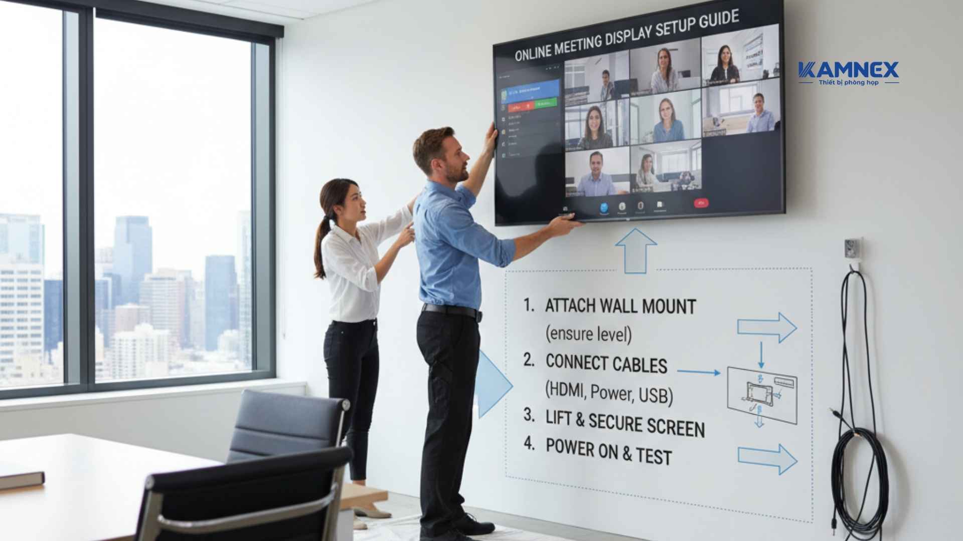 Hướng dẫn lắp đặt màn hình họp trực tuyến đúng kỹ thuật