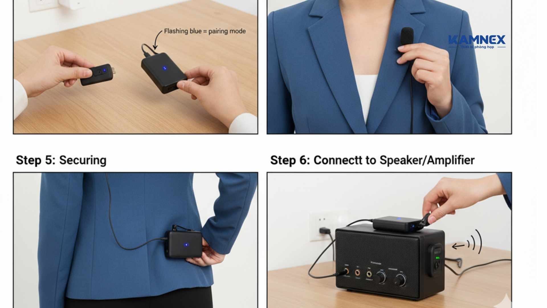 Thực hiện lắp đặt từng bước micro cài áo dạy học