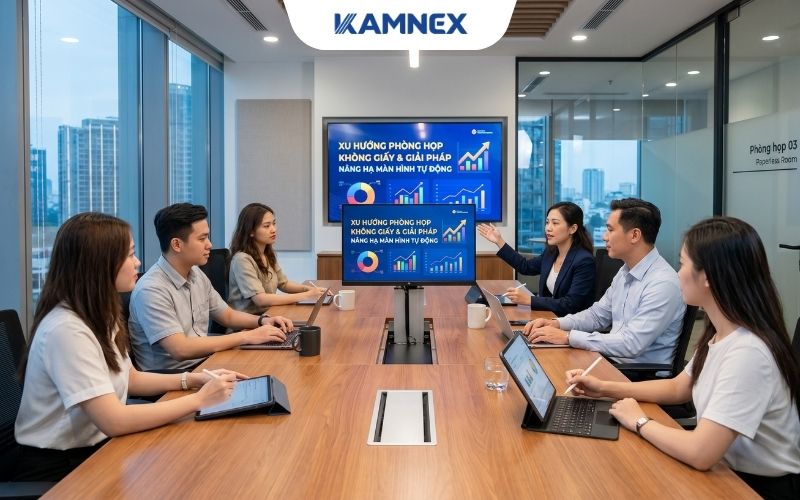 Xu hướng Phòng họp không giấy và giải pháp nâng hạ màn hình tự động