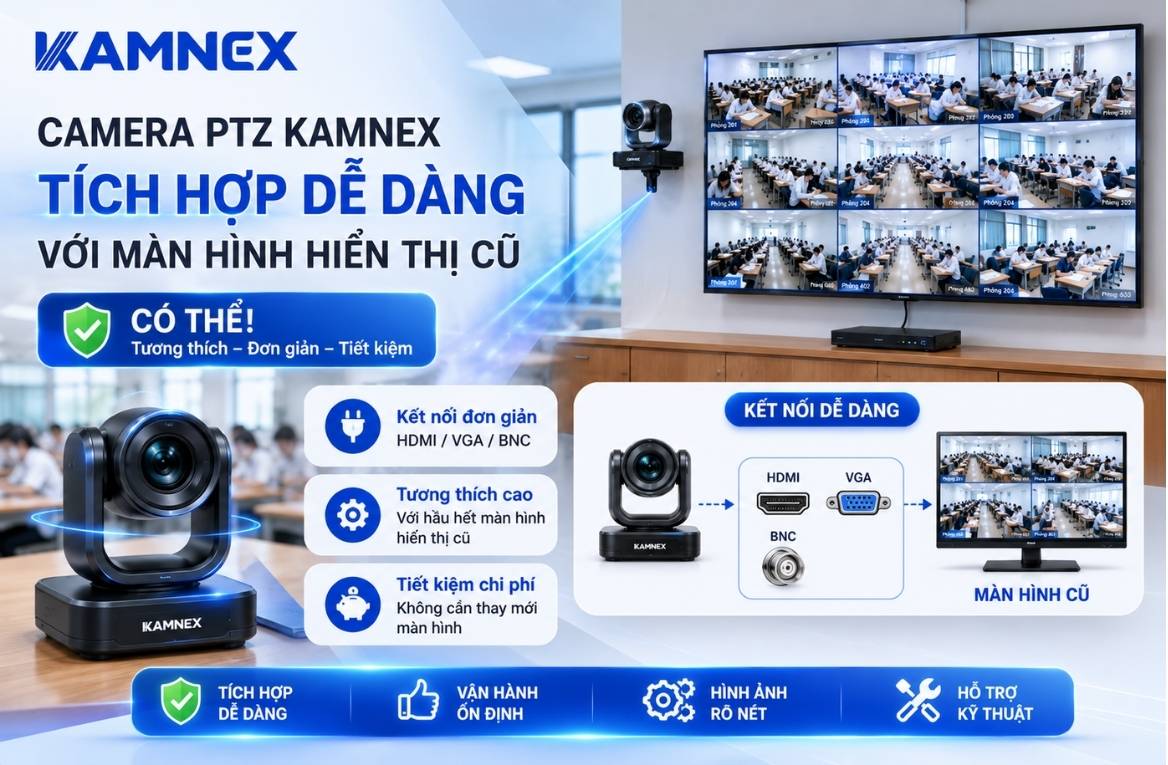Camera PTZ của Kamnex có thể tích hợp vào hệ thống màn hình hiển thị cũ của nhà trường không
