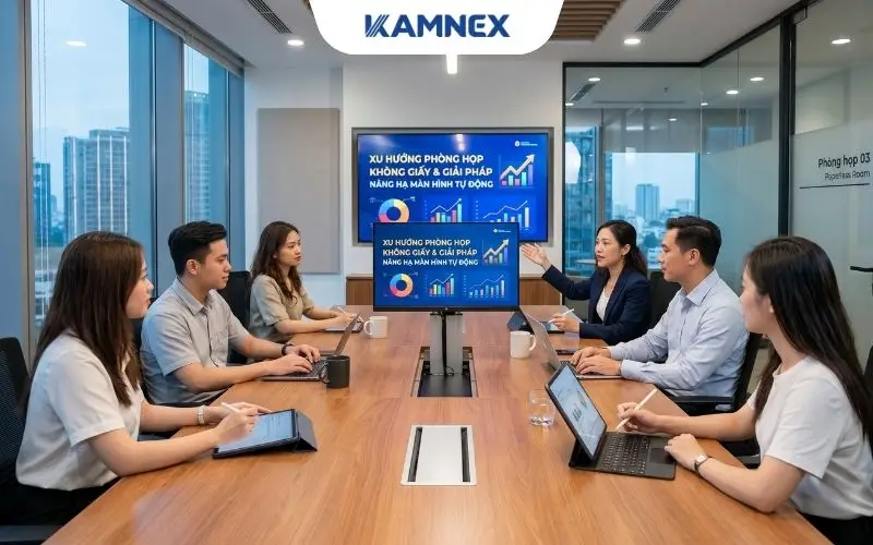 Xu hướng Phòng họp không giấy và giải pháp nâng hạ màn hình tự động